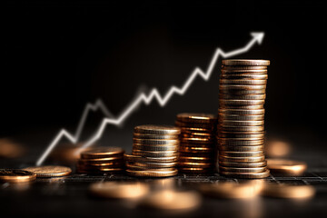 A visual representation of financial growth, featuring stacked coins and a rising graph, symbolizing investment and economic progress