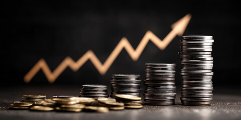 A visual representation of financial growth, featuring stacked coins and a rising graph, symbolizing investment and economic progress