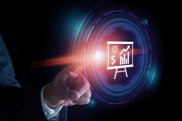 Businessman touching forex trading financial stock market by graph to data information on cyberspace.