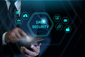 Business, Technology, Internet and network concept. Cyber security data protection business technology privacy concept. Businessman working on a virtual screen