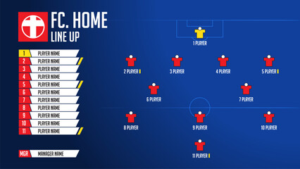 Fototapeta premium Infographic for football or soccer match lineups formation. Set of football player positions on soccer field. Football kit with soccer jersey icons in flat design. 