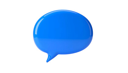 Glossy blue speech bubble floating against a solid black background