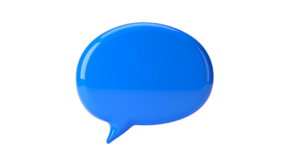Glossy blue speech bubble floating against a solid black background