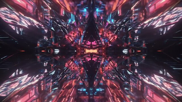 Symmetrical Neon Cityscape Tunnel Flythrough Abstract Motion
