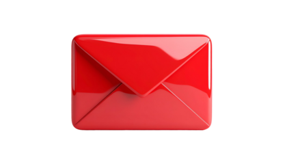 Gleaming, glossy, red 3D rendering of a closed envelope against a black background