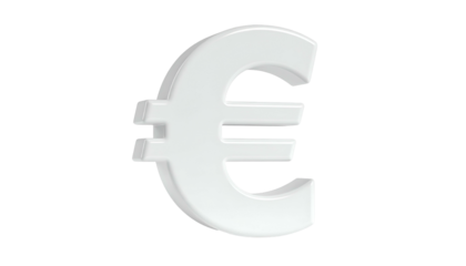 A 3D rendered white Euro currency symbol against a stark black backdrop