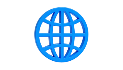 A 3D rendered, bright blue, stylized globe icon on a black background