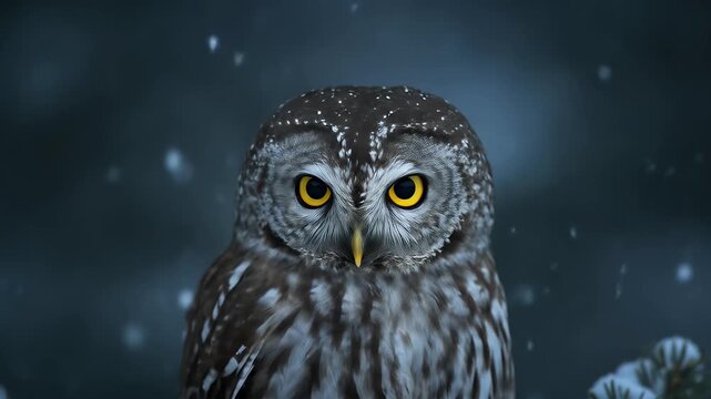 Tawny Owl Perched Snowy Forest Cinematic Owl Footage