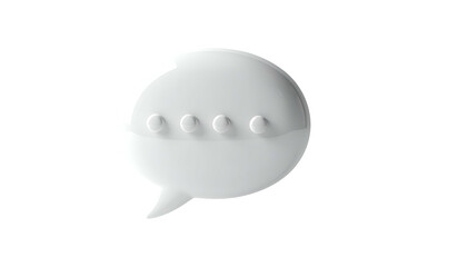 3D-rendered white speech bubble with four dots, on black background