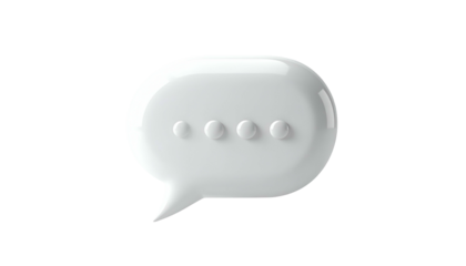 3D glossy white speech bubble with ellipsis dots on a black background