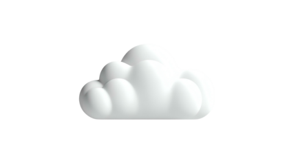 A fluffy, 3D-rendered cloud in white, against a stark black background