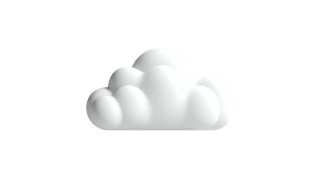 A fluffy, 3D-rendered cloud in white, against a stark black background - Powered by Adobe