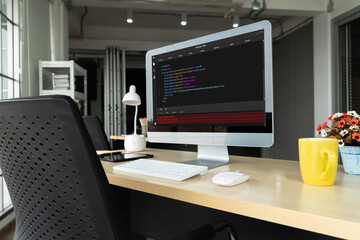 Software development programming on computer screen for modish application and program coding