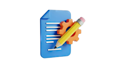 Document Writing Process with Gear and Pencil Concept