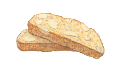 アーモンドビスコッティ　水彩色鉛筆イラスト