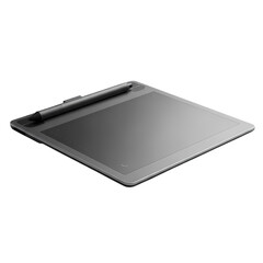 Graphic designer tablet with stylus on black background