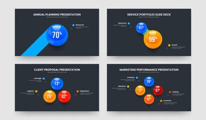 Colorful Portfolio One Two Three Four Element Chart Slide Layout Vector Illustration Collection. Minimalist Planning 1 2 3 4 Option Graph Frame Template Set.