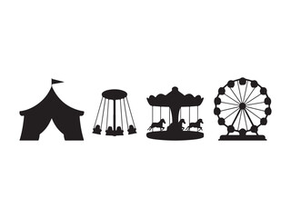 Carnival silhouette illustration set, amusement park elements, Vector art of a vibrant collection of carnival and amusement park icons vector illustration © Smart Craft SVG