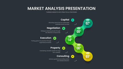Marketing Campaign 5 Element Diagram Presentation Layout. Simple Solution Five Step Infographic Frame Design. Science Visualization Slide Template Vector Illustration.