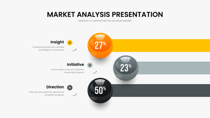 Creative Profile Three Element Diagram Slideshow Design. Minimalist Launch 3 Option Chart Presentation Template. Company Insight Slide Layout Vector Illustration.