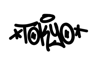 textured sprayed graffiti tagging letter TOKYO city name isolated in black