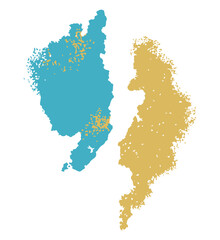 Abstract Blue and Gold Paint Blobs Isolated