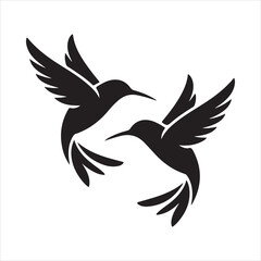 Two Hummingbirds Silhouette Art Illustration Vector Isolated Icon Design