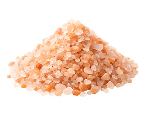 A pile of coarse pink himalayan salt crystals isolated on a black background