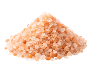 A pile of coarse pink himalayan salt crystals isolated on a black background