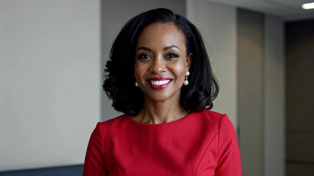Black woman in red interior close-up