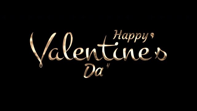 Golden happy valentines day script on a black background for romantic designs, greeting cards, social media posts, and event invitations.