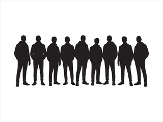 People standing in row silhouette vector, Diverse group of people standing together in silhouette vector ill
