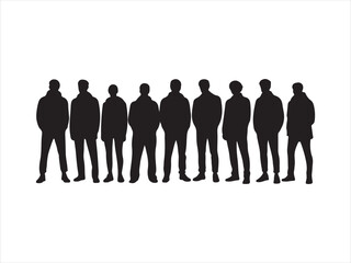 People standing in row silhouette vector, Diverse group of people standing together in silhouette vector ill
