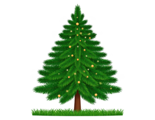 christmas tree with gift boxes, red balls isolated on white.