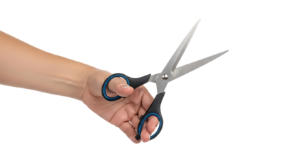 Hand holding open scissors