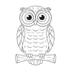 Cute Owl Line Art Illustration Perched On Tree Branch