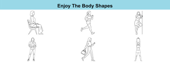 Collection of stick figure illustrations of people in various dynamic poses and movements