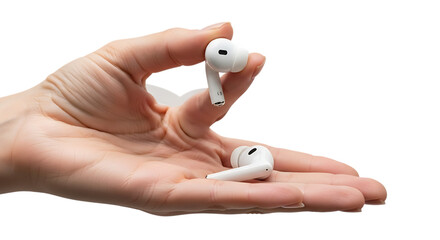 Hand holding wireless earbuds