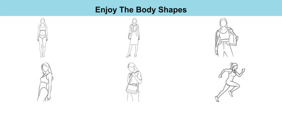 Collection of various human body shapes in different poses and movements