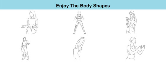 Black and white line art illustrations of various body shapes and poses