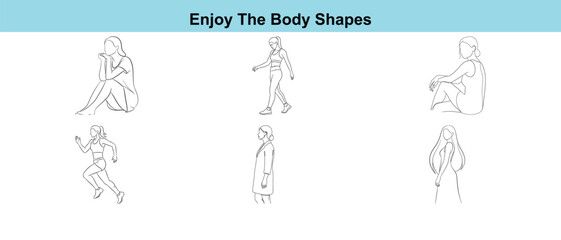 Three different body shapes in line art style on
