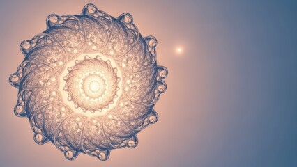 Abstract Ornate Circular Design with Warm Glow on a Soft Gradient Background.