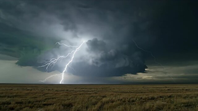 Dark storm clouds gathering over a dry field, ominous weather