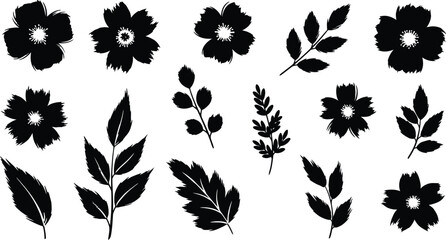 Scandinavian flower elements. Scandi style doodle plants, leaves flowers and branches vector set. Illustration branch plant and flower  © CreatAr8