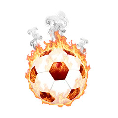 Flaming soccer ball engulfed in vibrant fiery blaze