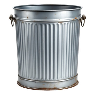 Recycling bin with ribbed texture and metal handles isolated on white background