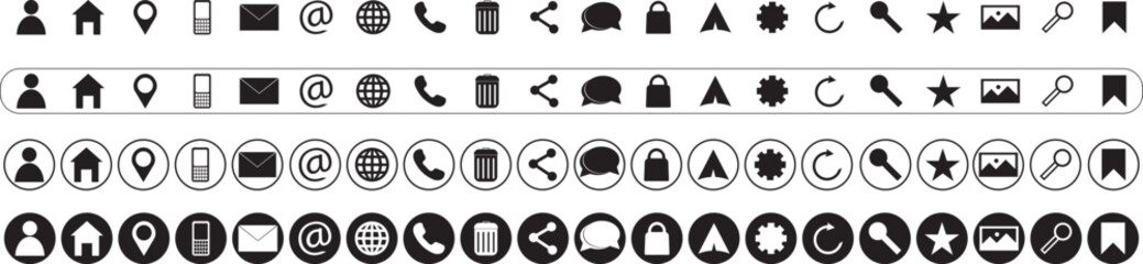 Web icon set. Website set icon vector. for computer and mobile contact symbols phone, mail, fax, info, e mail,  white background