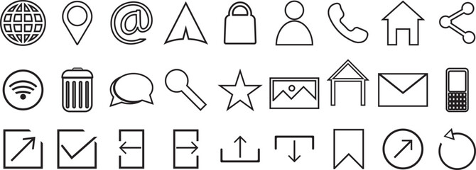 Business card icon set. containing contact, name, address, phone, e-mail, location, website, Vector illustration.