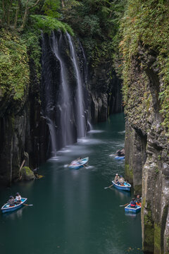 Landscape View Of Trail To Takachiho Gorge With Boats Rowing By Manai Falls, Mukoyama, Nishiusuki, Miyazaki, Kyushu, Japan