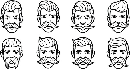Silhouette profiles display detailed beards and hairstyles in black and white, expressing stylish masculine features